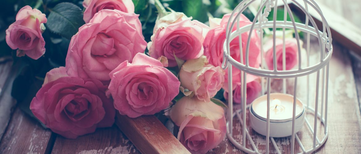 Boeket roze rozen - muziek ceremonie bruiloft
